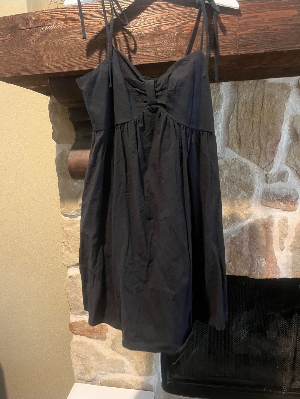 Black Tie-Shoulder Mini Dress with Front Knot Detail